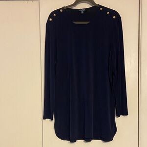 Ralph Lauren Navy Blouse with Gold Accents